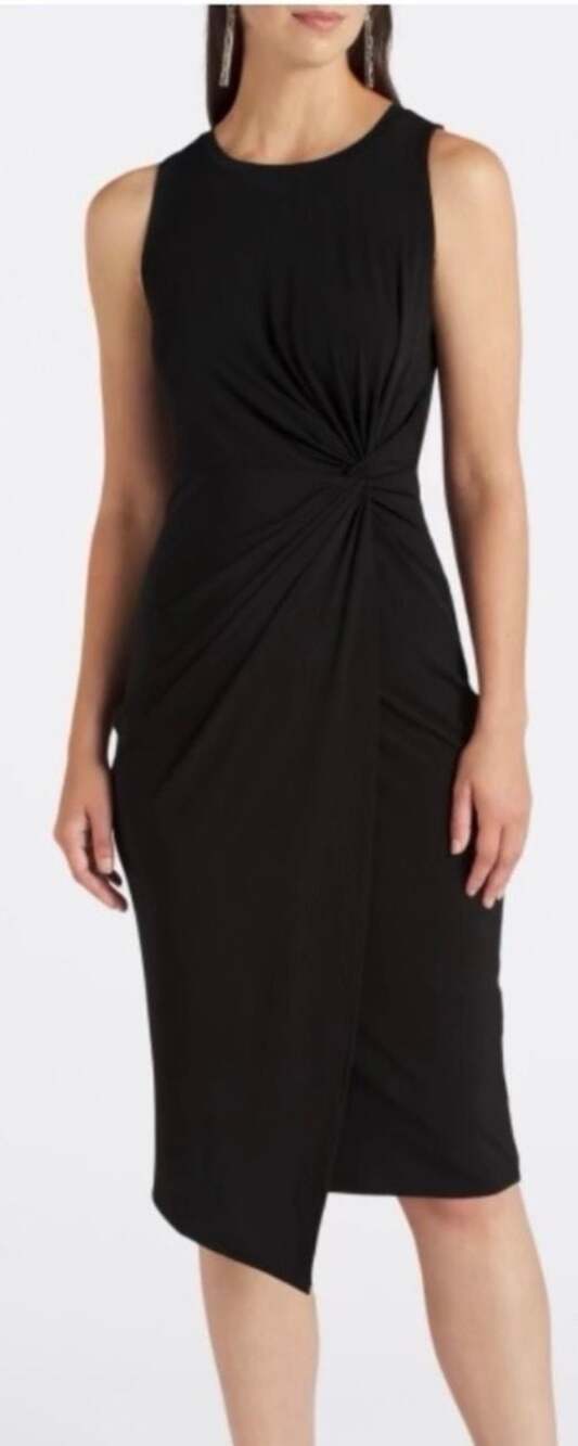 Nine Britton Sleeveless Abigail Side-Knot Twist Front Midi Dress in Black, Sz S